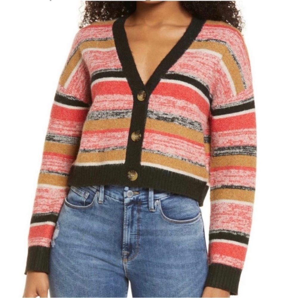 Nordstrom Multicolor Striped V-Neck Cardigan Sweater